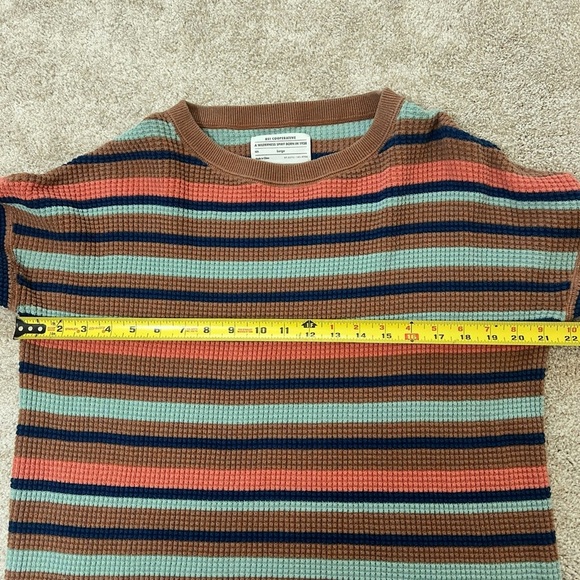 REI Sweater Womens Large Waffle Knit Striped Thermal 100% Cotton Wallace Lake - Picture 8 of 9